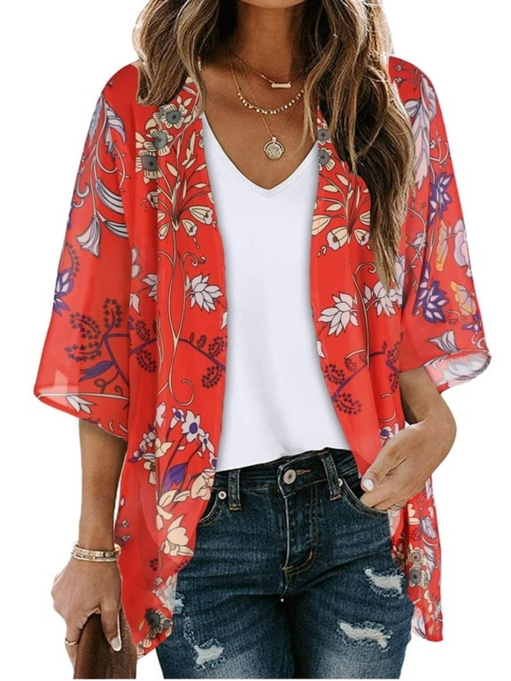 Coral Floral Sheer Kimono